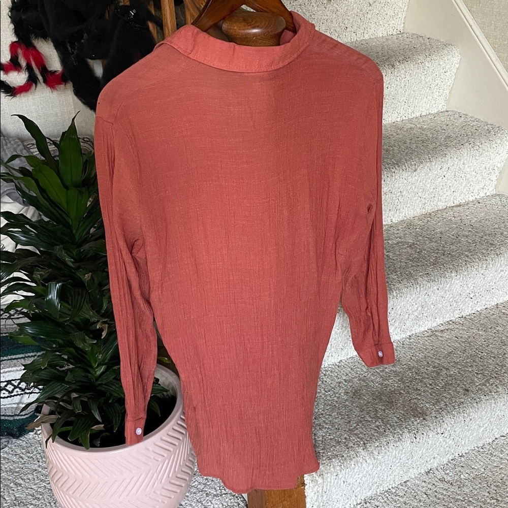 Zoye Chen Rustic Orange Fall Button-Up Shirt - image 8